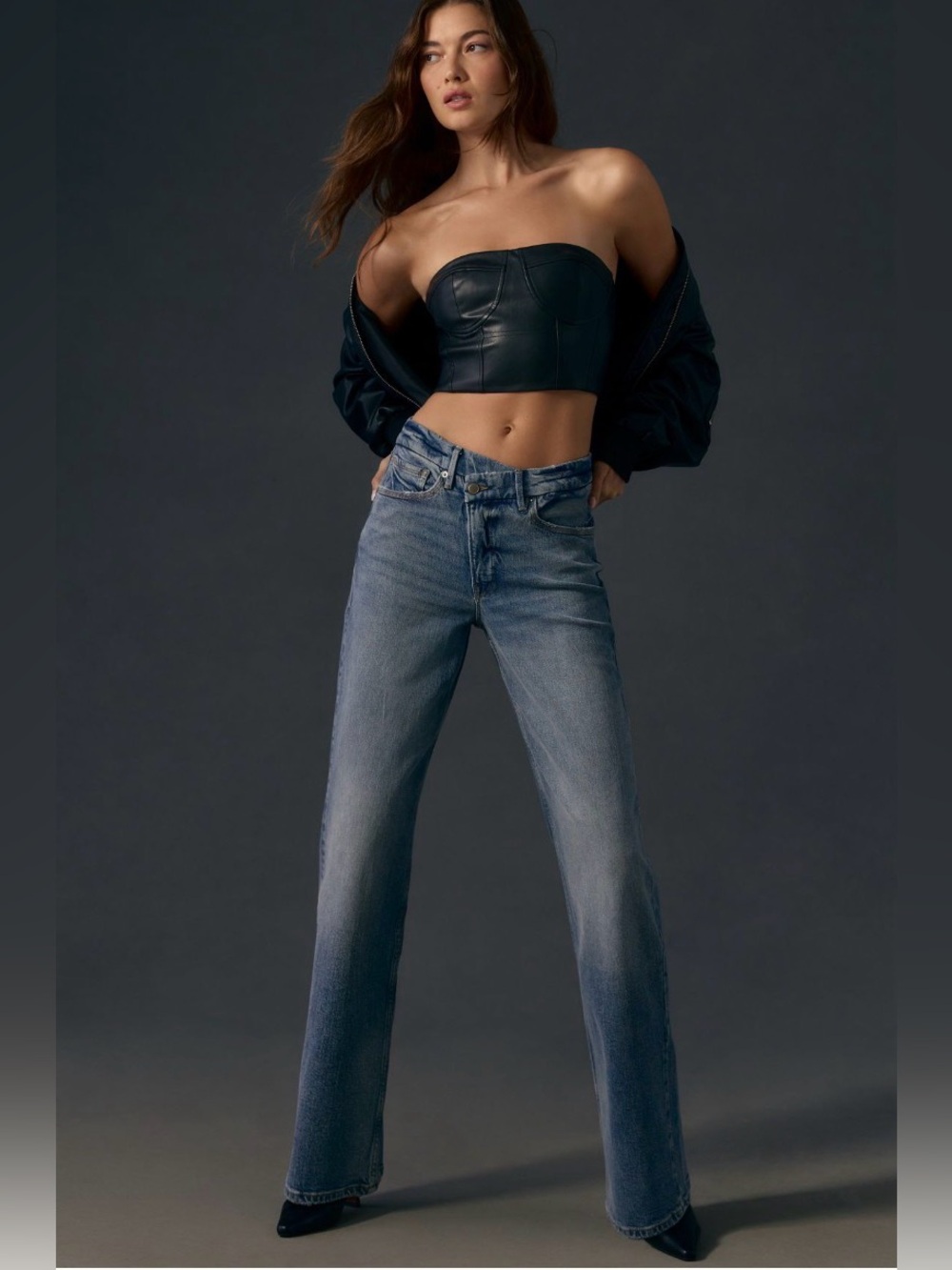 NWT Good American Straight Leg Jeans in Medium Blue Wash